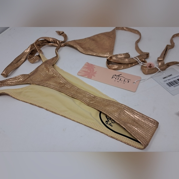 NWT Oh Polly Bikini Set 2 pc Heart of Gold Metallic Rose Gold High Waist Medium - Picture 6 of 12